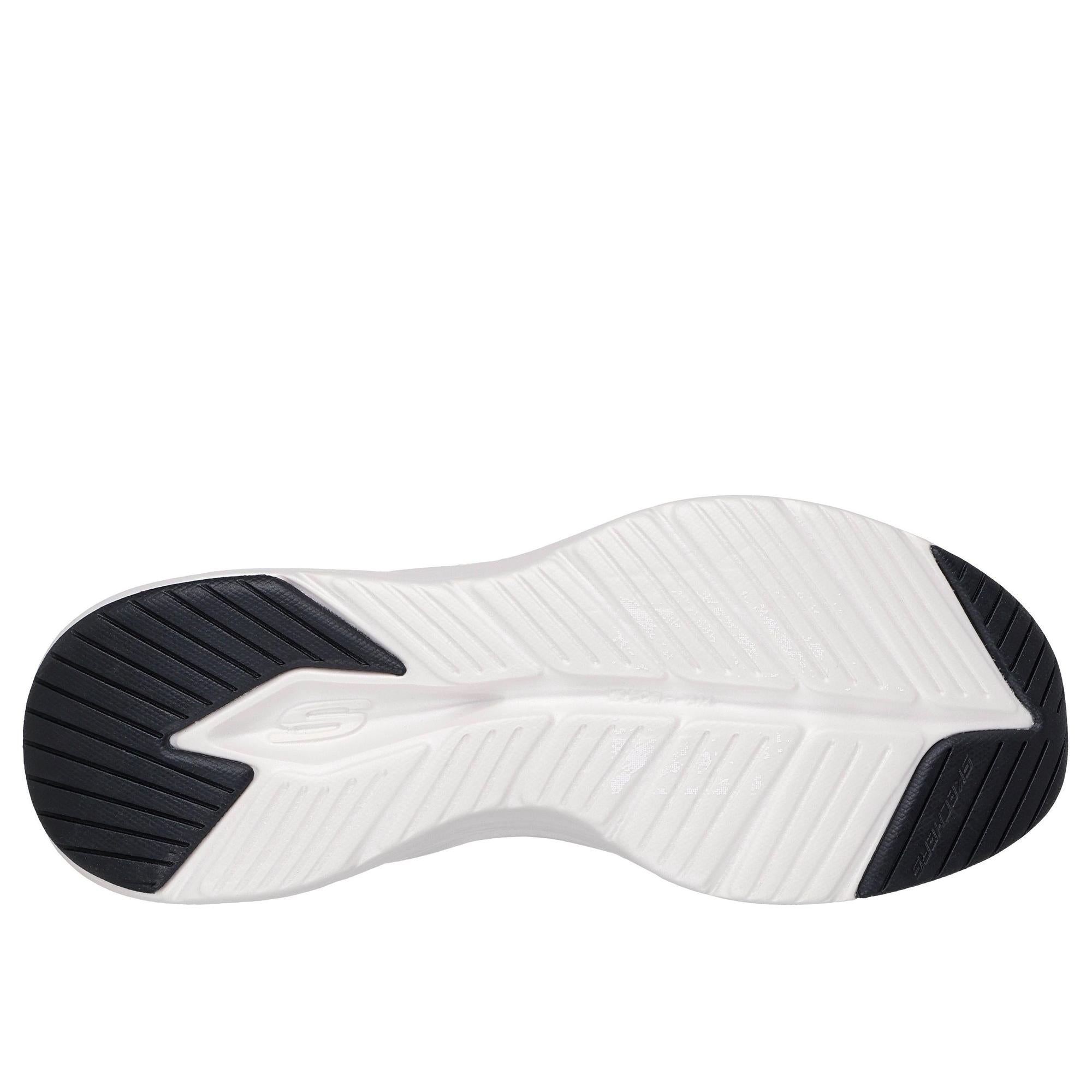 Skechers Contour Foam Slip-On Trainers for Ladies, black and rose gold leather and textile, with cushioned white and black rubber sole.