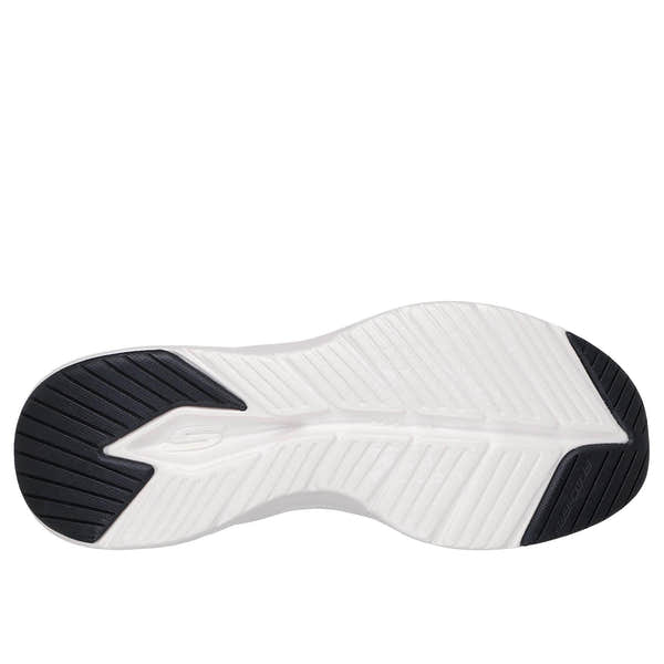 Skechers Contour Foam Slip-On Trainers for Ladies, black and rose gold leather and textile, with cushioned white and black rubber sole.