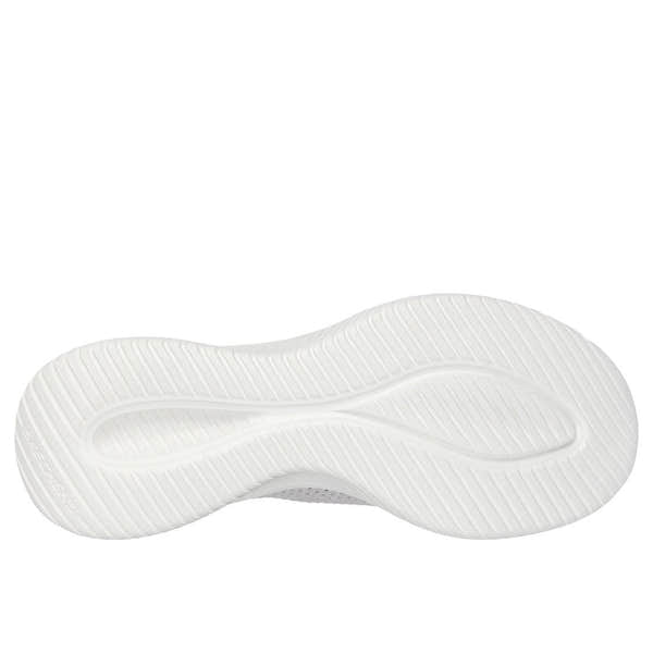 Skechers Ultra Flex 3.0 Easy Win Ladies Light Grey Textile Slip-On Trainers with cushioned sole and flexible outsole.
