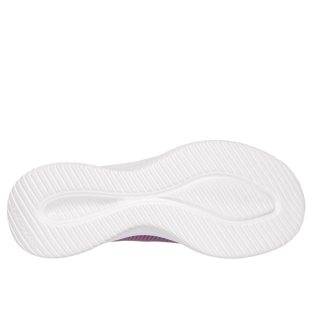 Skechers Ultra Flex 3.0 Easy Win ladies' purple textile slip-on trainers with cushioned sole and breathable design.