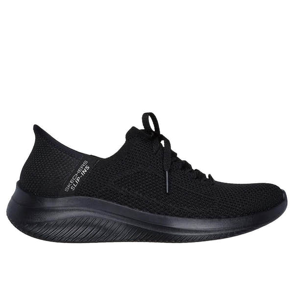 Skechers Ultra Flex 3.0 Elevated Motion Ladies Black Textured Knit Lace-Up Trainers.