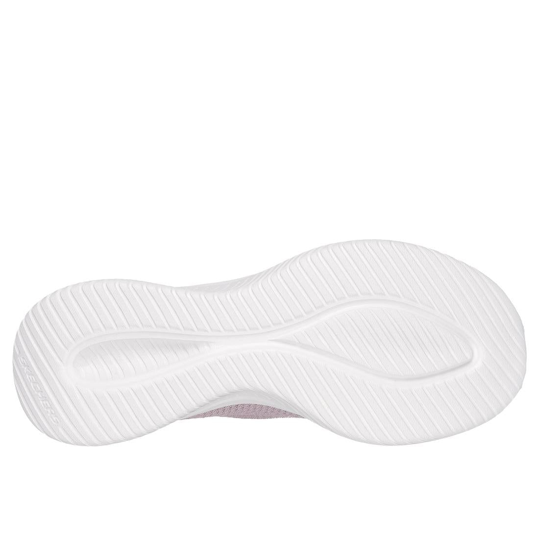 Skechers Ultra Flex 3.0 Ladies Light Mauve Textile Lace-Up Trainers with cushioned sole and textured outsole.