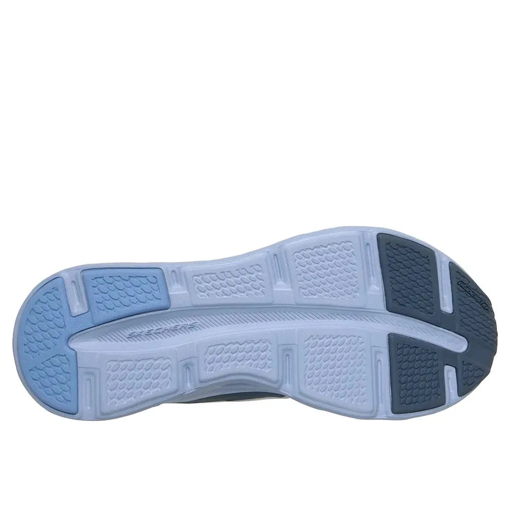 Skechers Glide Step Atlus ladies light blue vegan textile lace-up trainers with athletic grip sole.