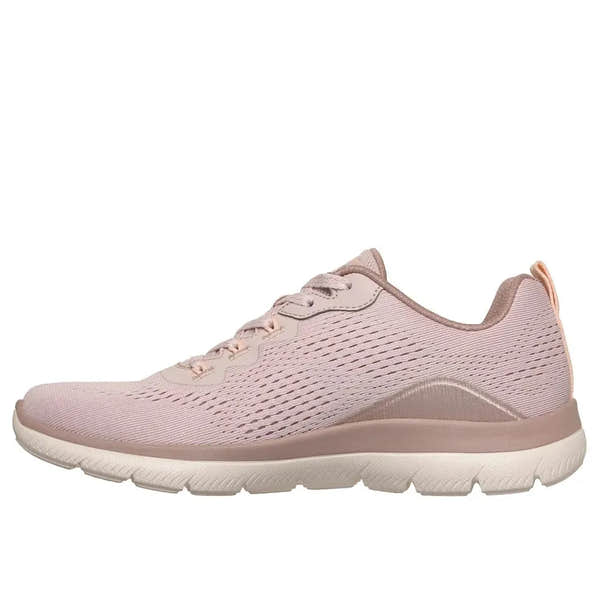 Skechers Arch Fit Summits Daily Flow women's light mauve vegan athletic lace-up trainers with arch support and breathable textile upper.