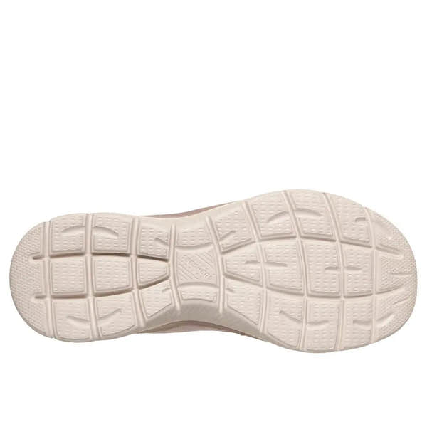Skechers Arch Fit Summits Daily Flow Ladies vegan lace-up trainers in light mauve with textured textile upper and supportive rubber outsole.
