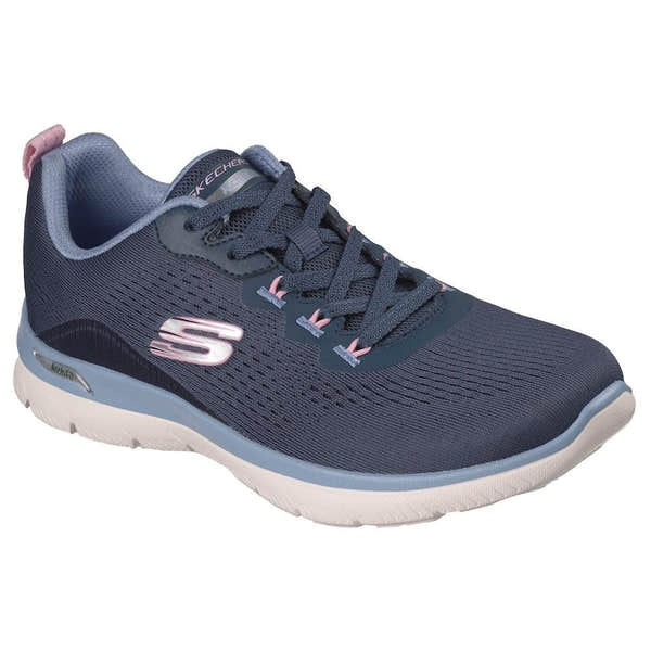 Skechers 150754 Arch Fit Summits Daily Flow Ladies Navy/Light Blue Textile Vegan Arch Support Lace Up Trainers