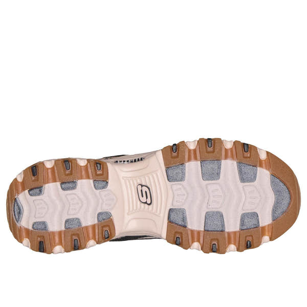 Skechers 150877 D'Lites-Wild Charm Ladies Black Textile Shoes, sole and tread view.