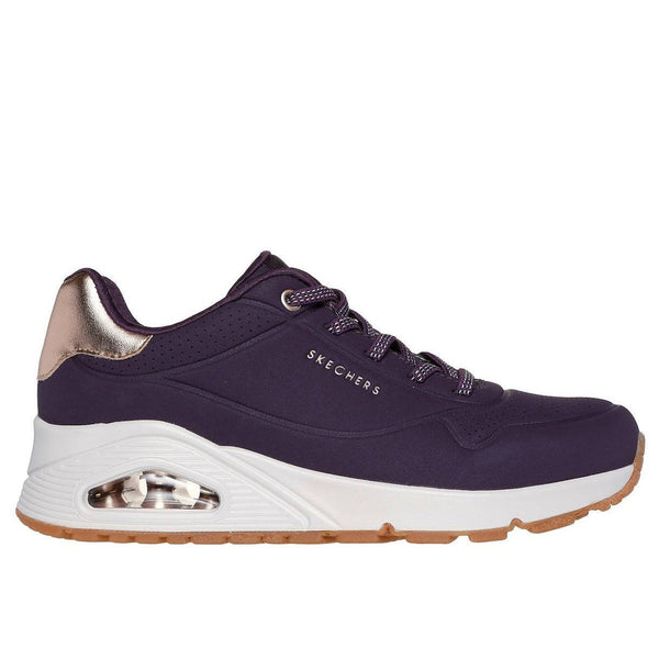 Skechers 155196 Uno - Shimmer Away Ladies Dark Purple Lace Up Trainers-elevate your sole