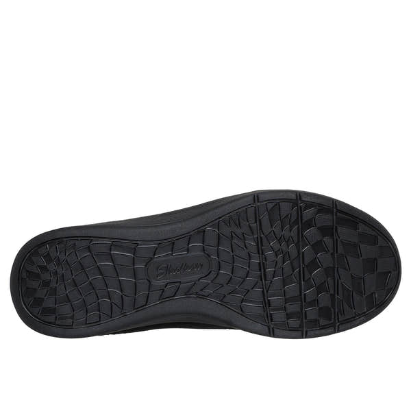 Skechers Arch Fit Laguna Harvest Moons Ladies Black Suede Pull-On Ankle Boots with rubber outsole and arch support.