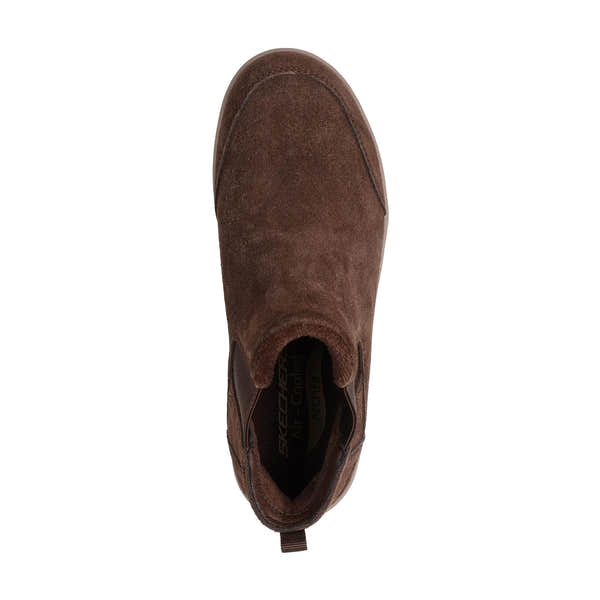 Skechers Arch Fit Laguna Women's Chocolate Suede Pull-On Ankle Boots with arch support and slip-on design.