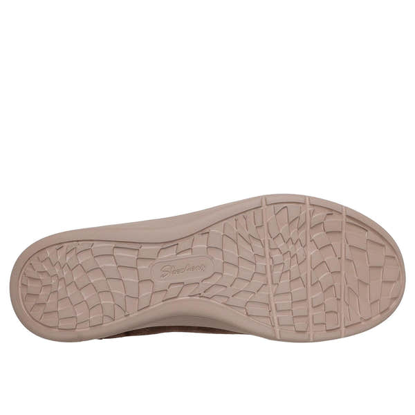 Skechers Arch Fit Laguna Ladies Chocolate Suede ankle boots with arch support and pull-on design, featuring a textured beige sole.