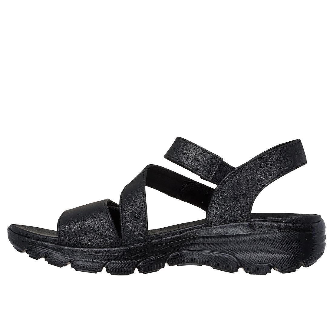 Skechers 163532 Easy Going All Day Chic Ladies Black Vegan Touch Fastening Sandals, slip-on sporty sandals with thick sole and adjustable straps.