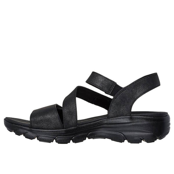 Skechers 163532 Easy Going All Day Chic Ladies Black Vegan Touch Fastening Sandals, slip-on sporty sandals with thick sole and adjustable straps.