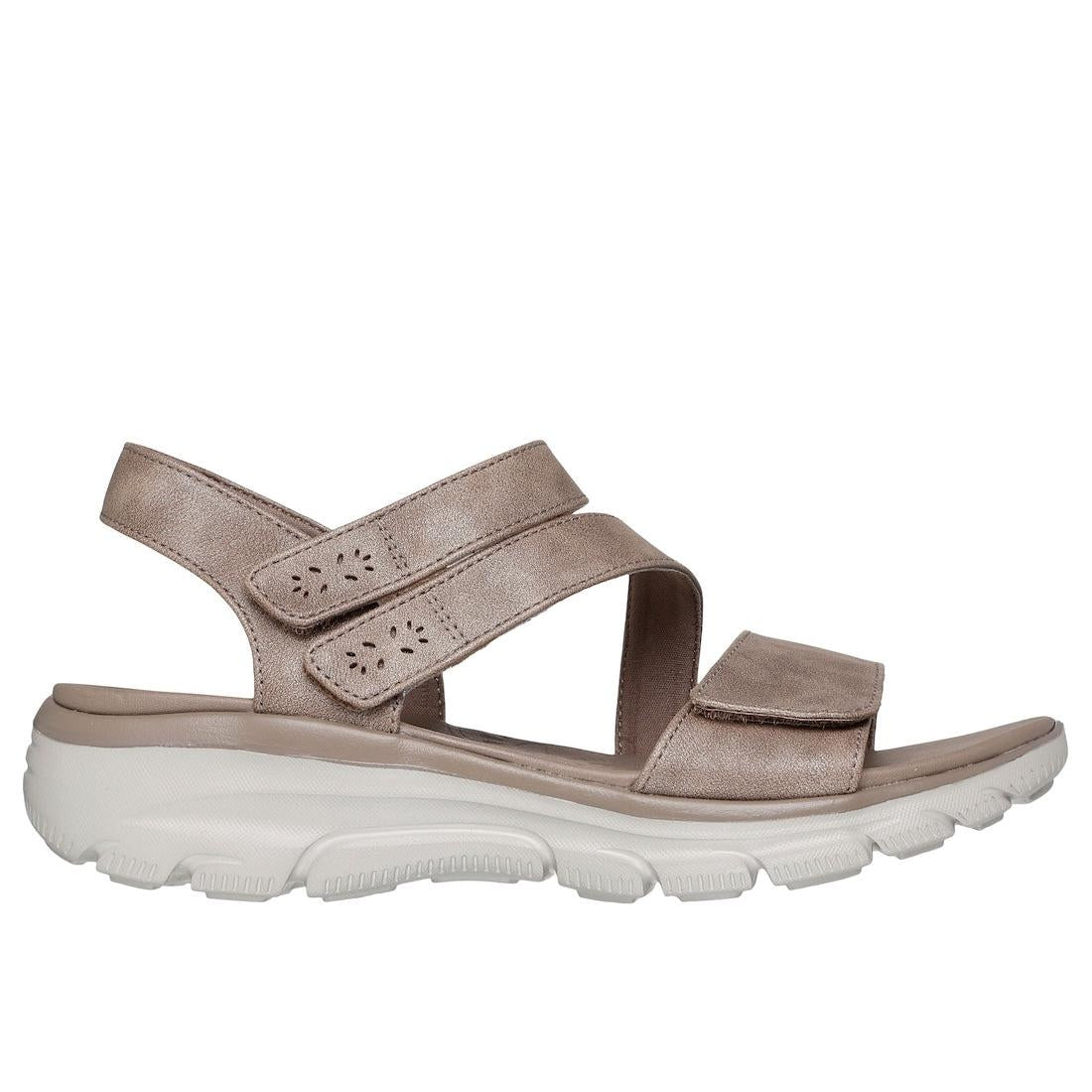 Skechers Women's Taupe Vegan Touch Fastening Sandals with Cushioned Sole and Chunky White Rubber Outsole