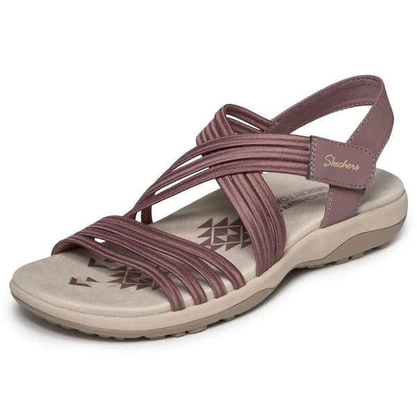 Skechers Reggae Slim Sunnyside 2.0 women's mauve vegan elasticated slip-on sandal with cushioned sole.