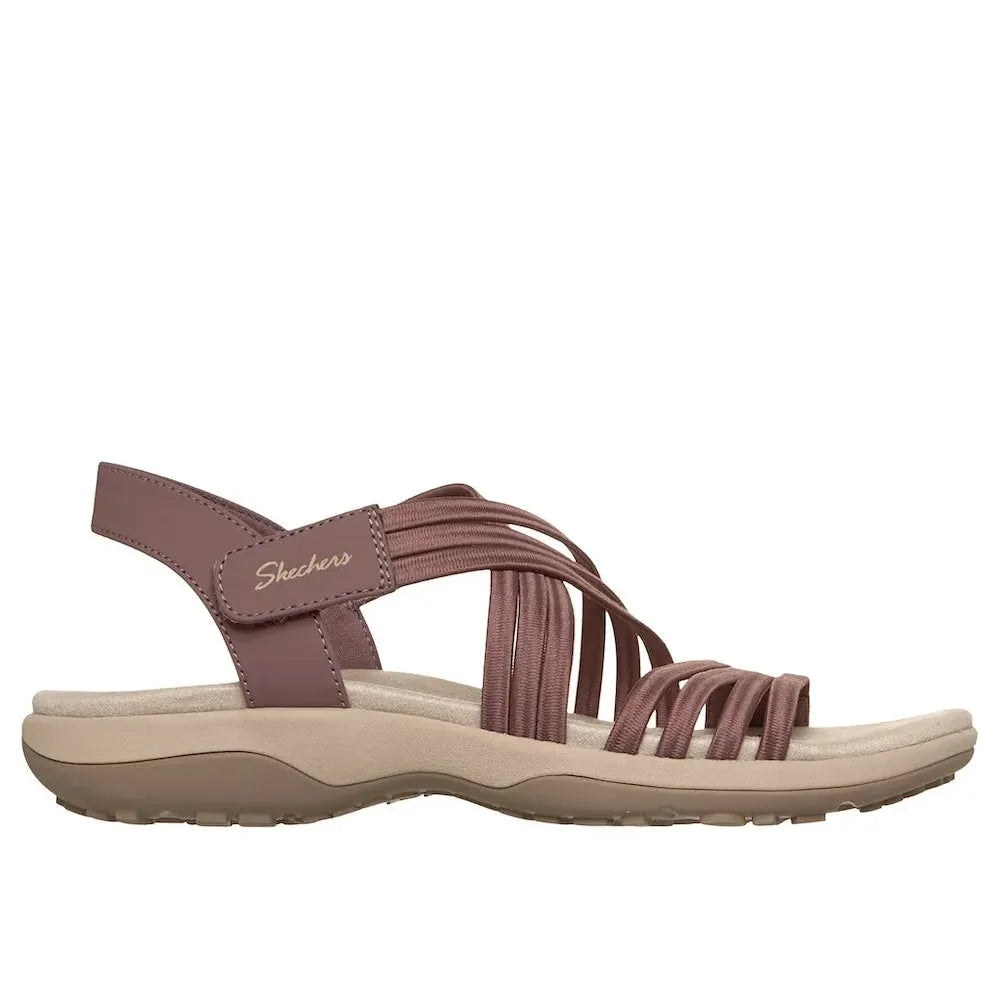 Skechers Reggae Slim Sunnyside 2.0 ladies mauve vegan elasticated textile sandals with cushioned sole.