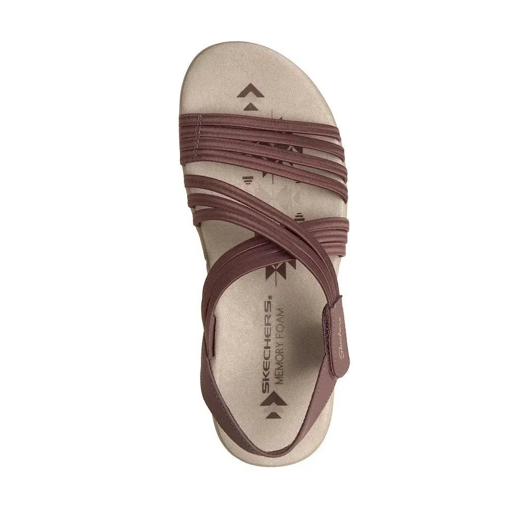 Skechers Reggae Slim Sunnyside 2.0 Ladies mauve vegan elasticated slip-on sandals with memory foam insole.
