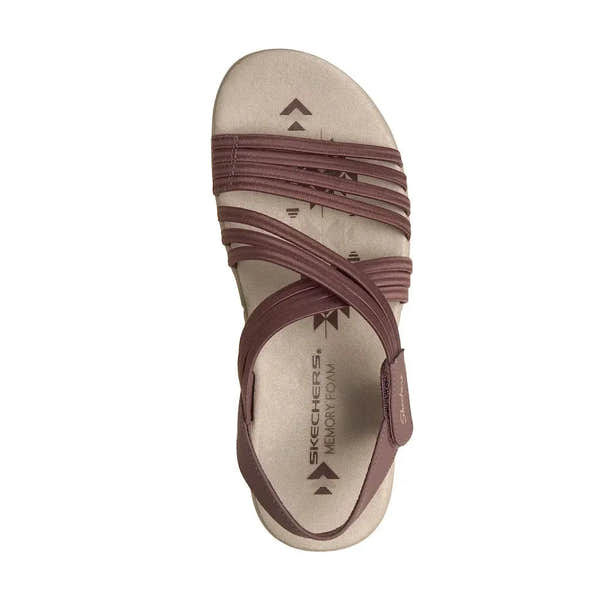 Skechers Reggae Slim Sunnyside 2.0 Ladies mauve vegan elasticated slip-on sandals with memory foam insole.