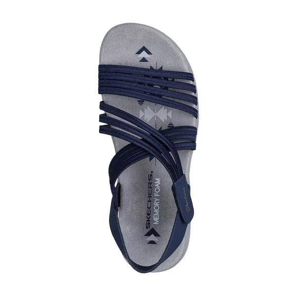 Skechers Reggae Slim Sunnyside 2.0 ladies navy vegan elasticated textile sandal with memory foam sole.
