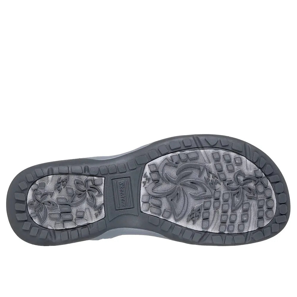 Skechers Reggae Slim Sunnyside 2.0 ladies' navy vegan elasticated textile sandals with a textured patterned sole.