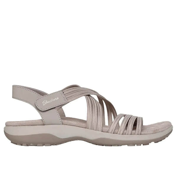 Skechers Reggae Slim Sunnyside 2.0 women's taupe vegan textile elasticated sandals with cushioned sole.