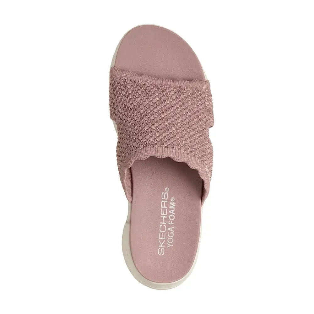 Skechers Ladies Mauve Textile Vegan Slip-On Mules with Ultra Flex 3.0 design and Yogaflex foam for comfort and style.