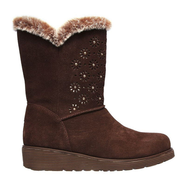 Skechers 167115 Keepsakes Wedge Lovely Stud Ladies Brown Suede Ankle Boots-elevate your sole
