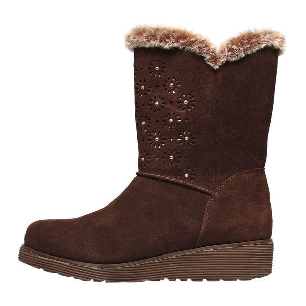 Skechers 167115 Keepsakes Wedge Lovely Stud Ladies Brown Suede Ankle Boots-elevate your sole