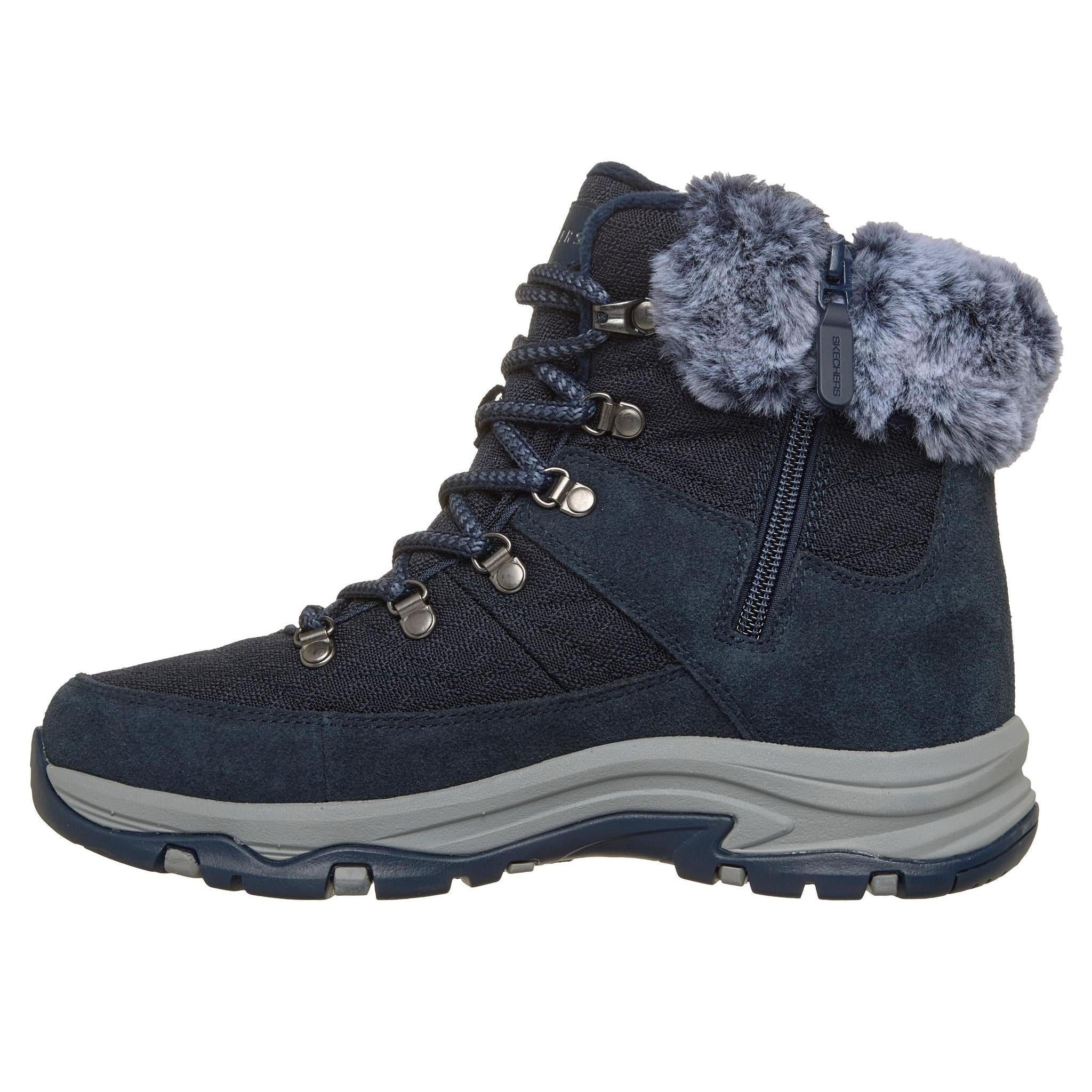 Skechers 167886 Trego - Stormie Frost Ladies Navy Leather Ankle Boots, inner side view.