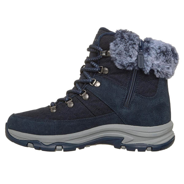 Skechers 167886 Trego - Stormie Frost Ladies Navy Leather Ankle Boots, inner side view.