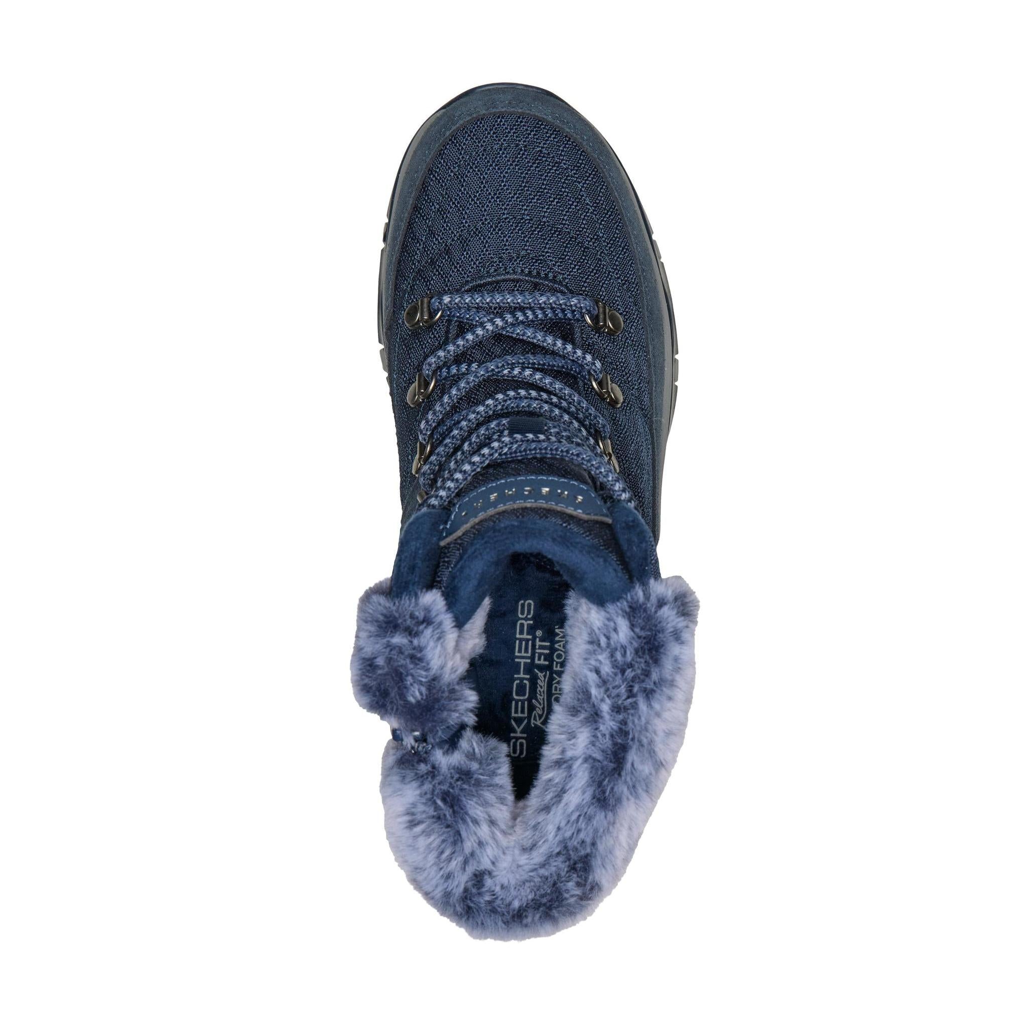 Skechers 167886 Trego - Stormie Frost Ladies Navy Leather Ankle Boots, insole and footbed view.
