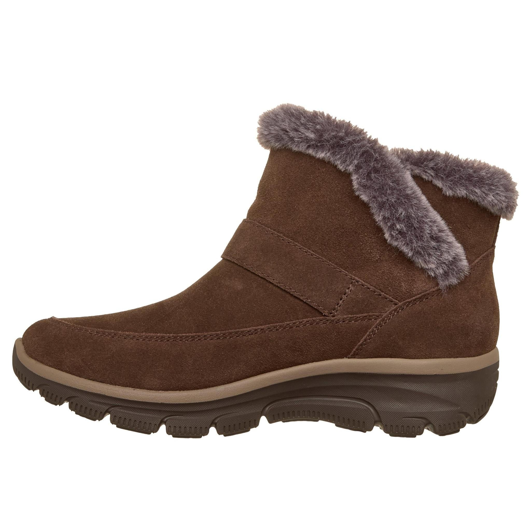 Skechers 168185 Easy Going - Gentle Winter Ladies Chocolate Leather Ankle Boots, inner side view.