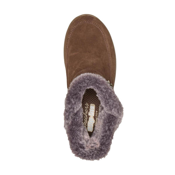 Skechers 168185 Easy Going - Gentle Winter Ladies Chocolate Leather Ankle Boots, insole and footbed view.