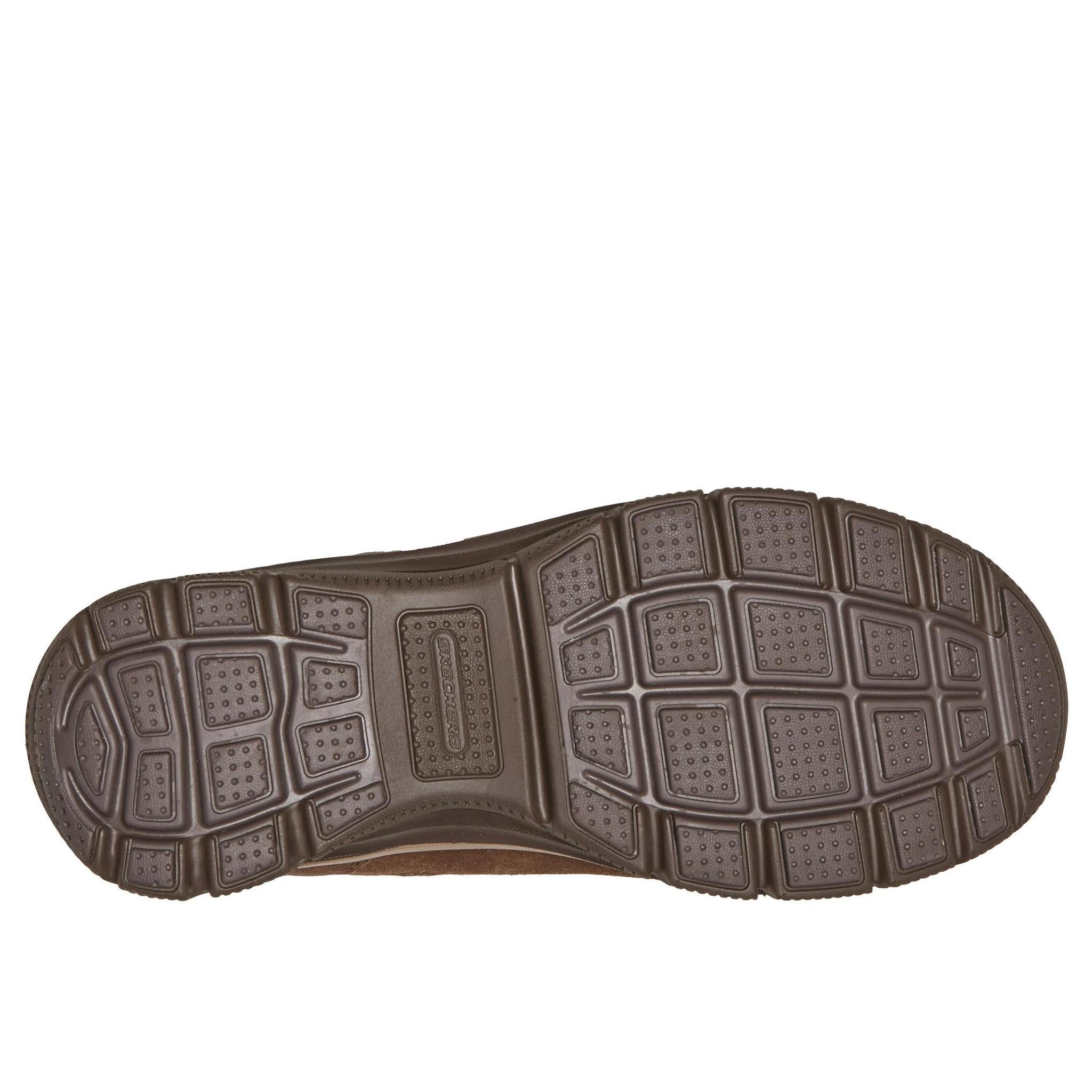 Skechers 168185 Easy Going - Gentle Winter Ladies Chocolate Leather Ankle Boots, sole and tread view.