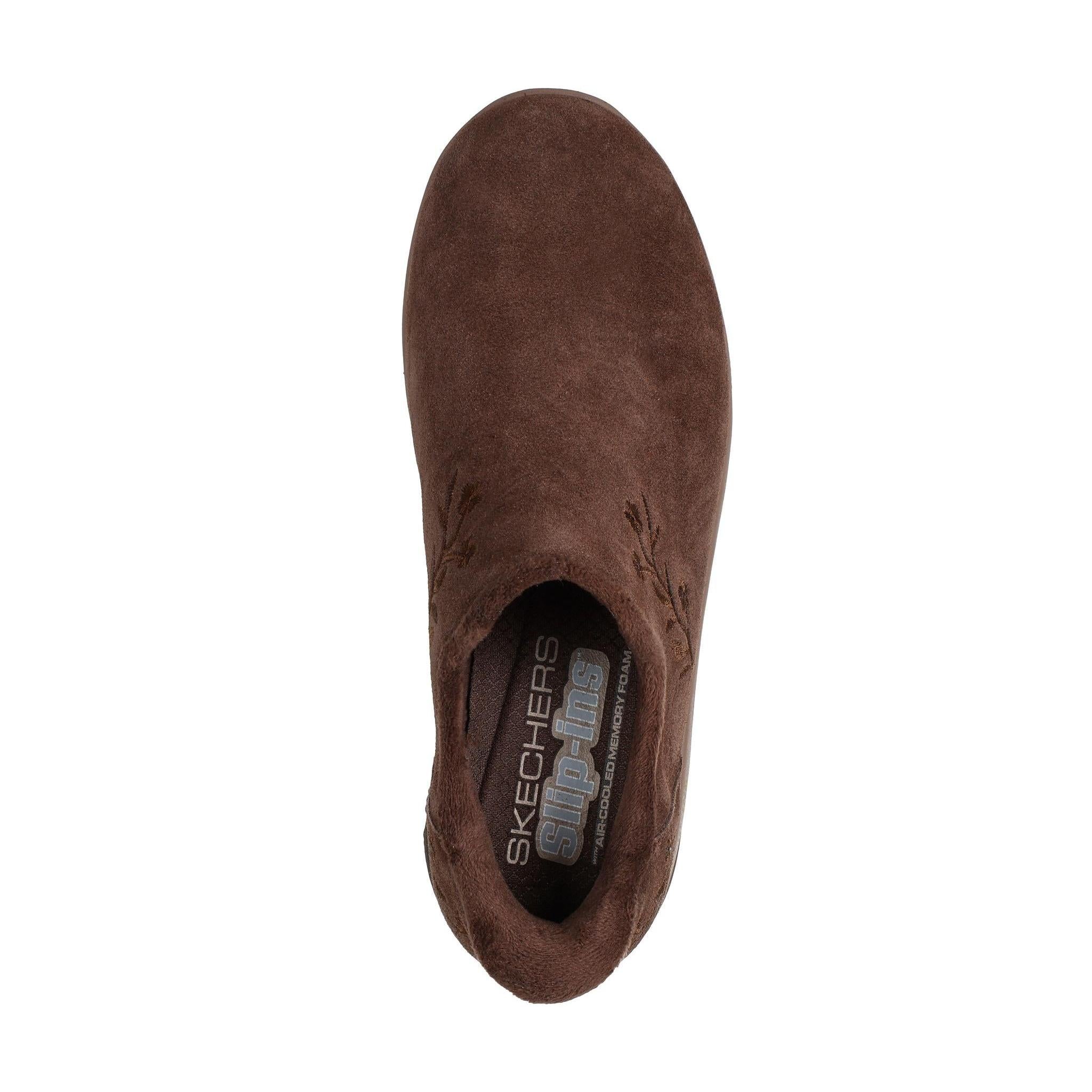 Skechers 169157 Easy Going - Floral Moment Ladies Chocolate Leather Ankle Boots, insole and footbed view.