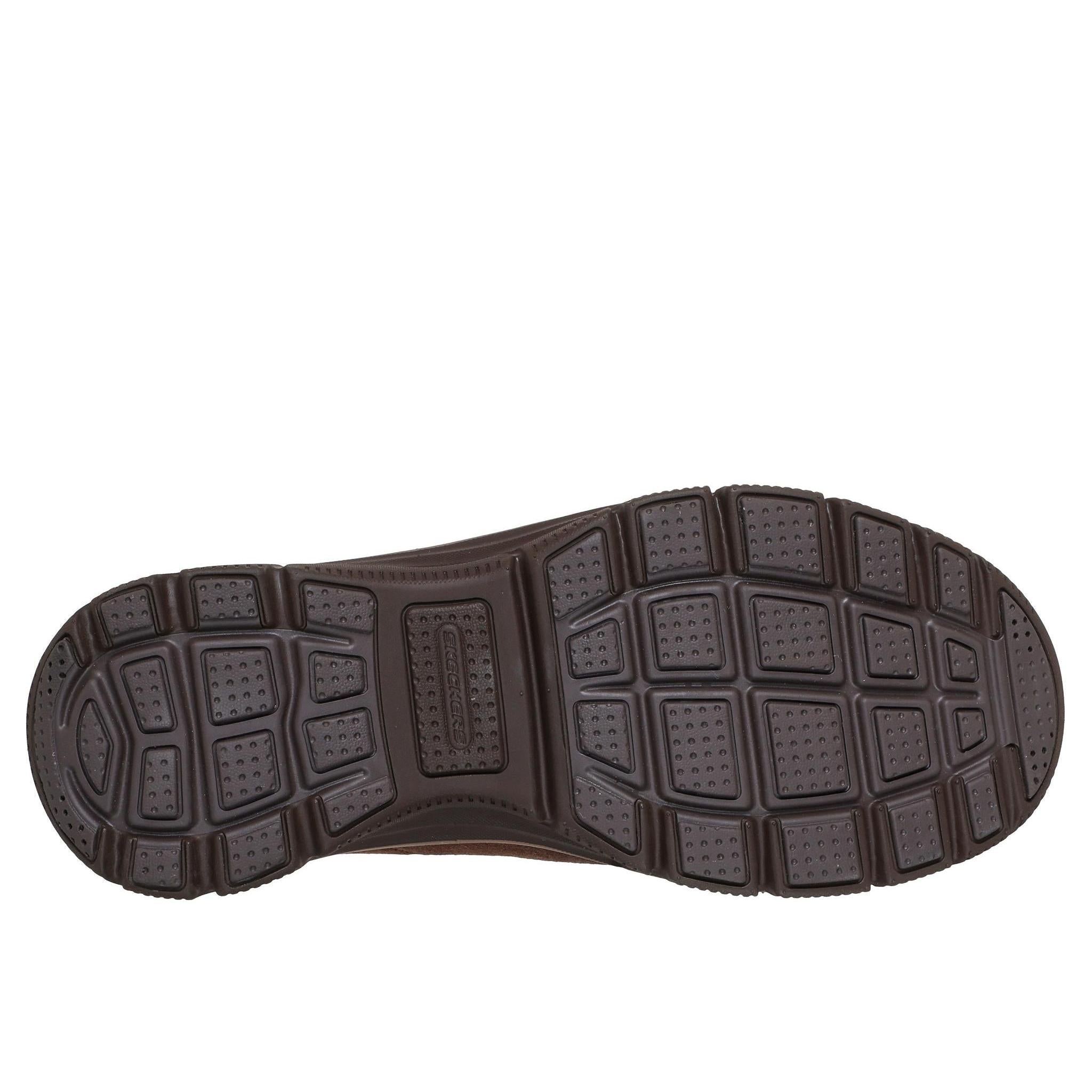 Skechers 169157 Easy Going - Floral Moment Ladies Chocolate Leather Ankle Boots, sole and tread view.