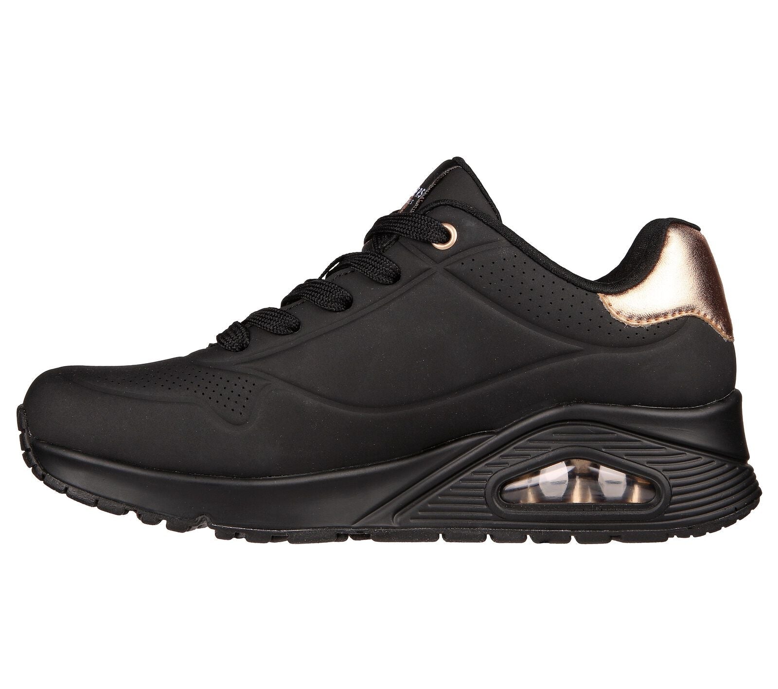 Skechers 177094 Uno Golden Air Ladies Black Textile Lace Up Trainers-elevate your sole