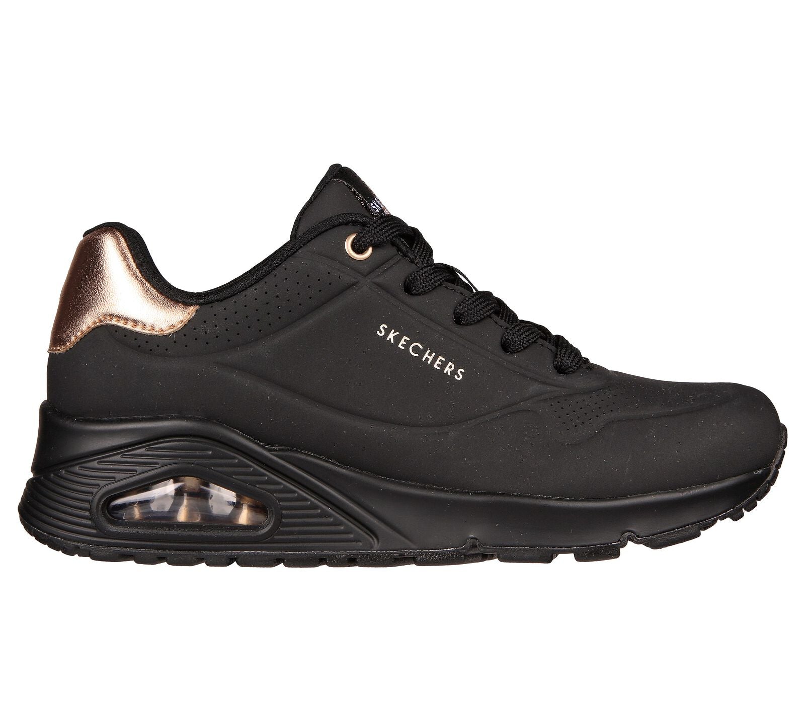 Skechers 177094 Uno Golden Air Ladies Black Textile Lace Up Trainers-elevate your sole