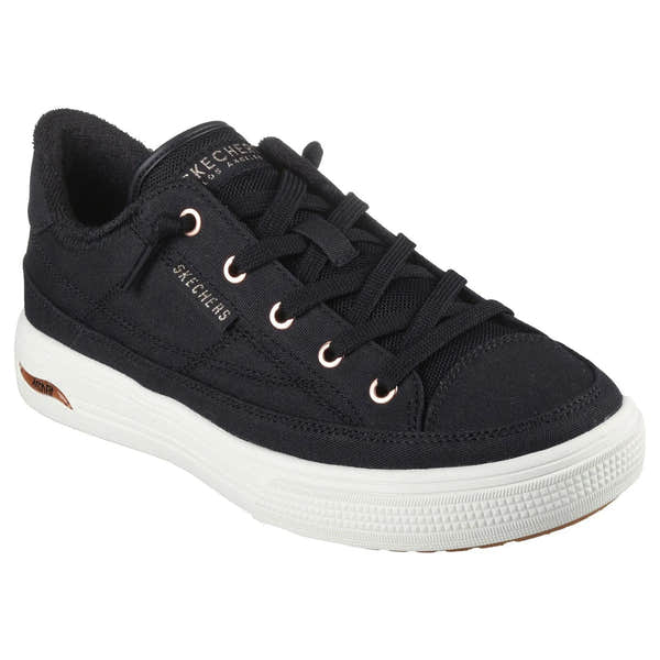 Skechers 177190 Arch Fit Arcade Ladies Black Textile Vegan Arch Support Slip On Trainers-elevate your sole