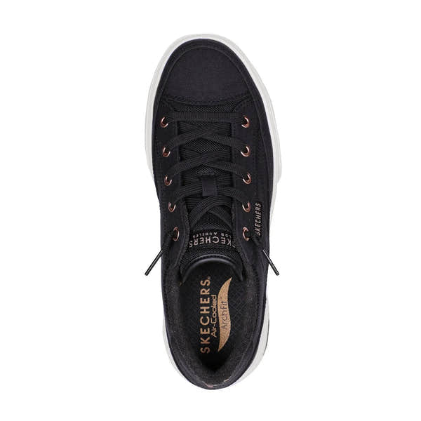 Skechers 177190 Arch Fit Arcade Ladies Black Textile Vegan Arch Support Slip On Trainers-elevate your sole