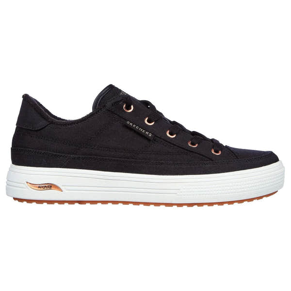 Skechers 177190 Arch Fit Arcade Ladies Black Textile Vegan Arch Support Slip On Trainers-elevate your sole