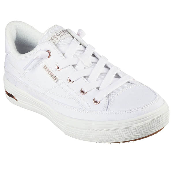 Skechers 177190 Arch Fit Arcade Ladies White Textile Vegan Arch Support Slip On Trainers-elevate your sole