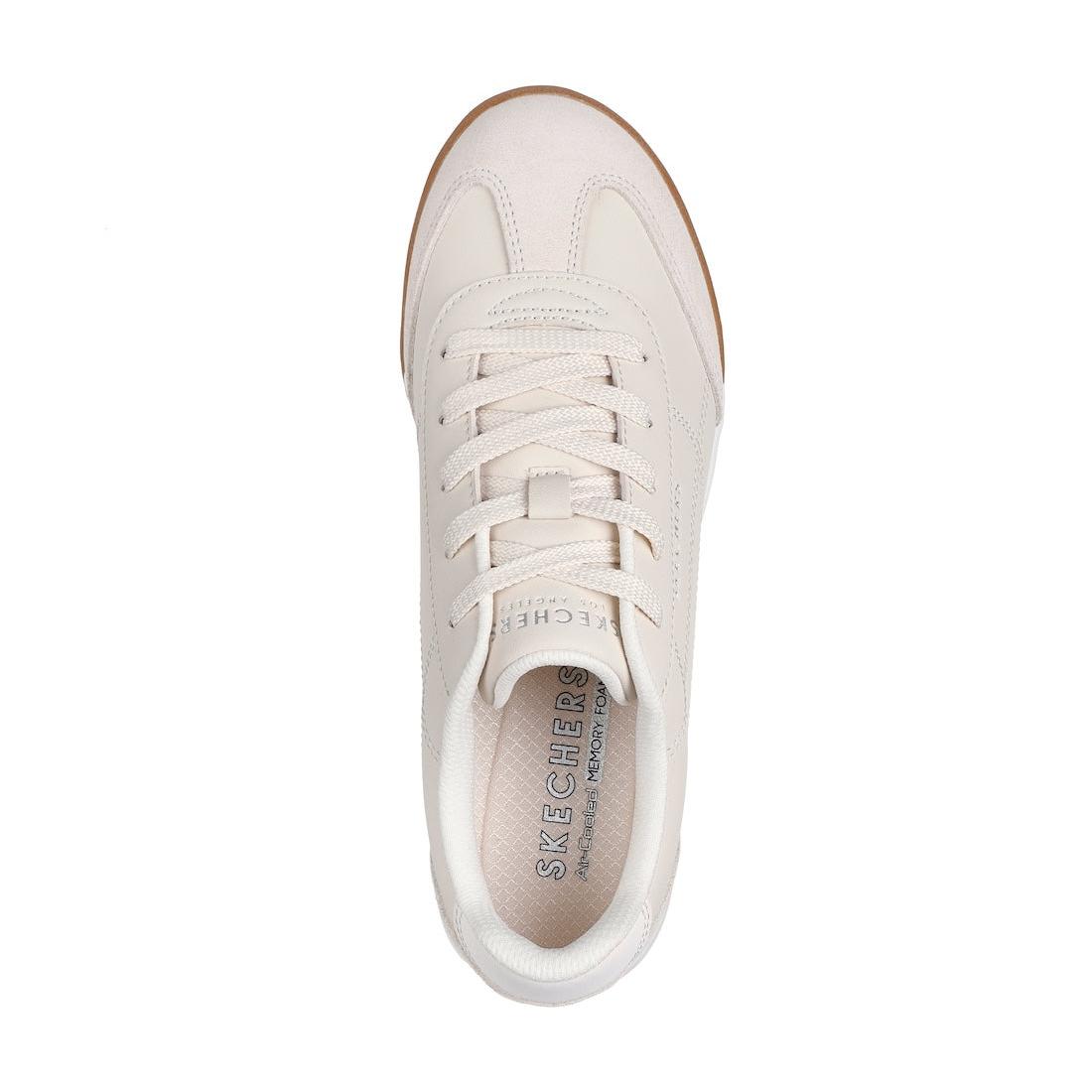 Skechers Zinger 2.0 Ladies Off White Leather Lace-Up Trainers, classic athletic casual sneakers with cushioned interior.