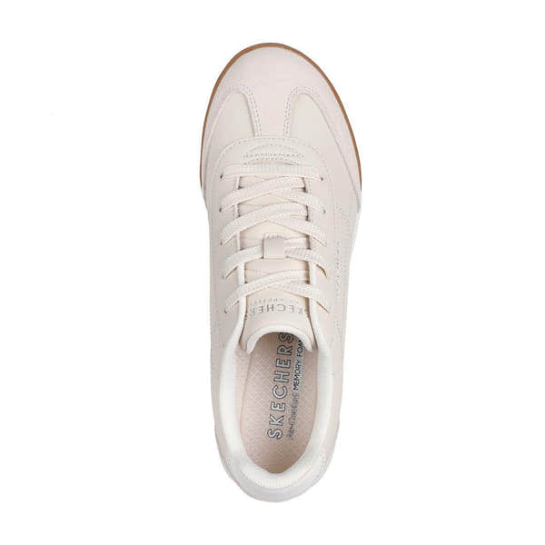 Skechers Zinger 2.0 Ladies Off White Leather Lace-Up Trainers, classic athletic casual sneakers with cushioned interior.