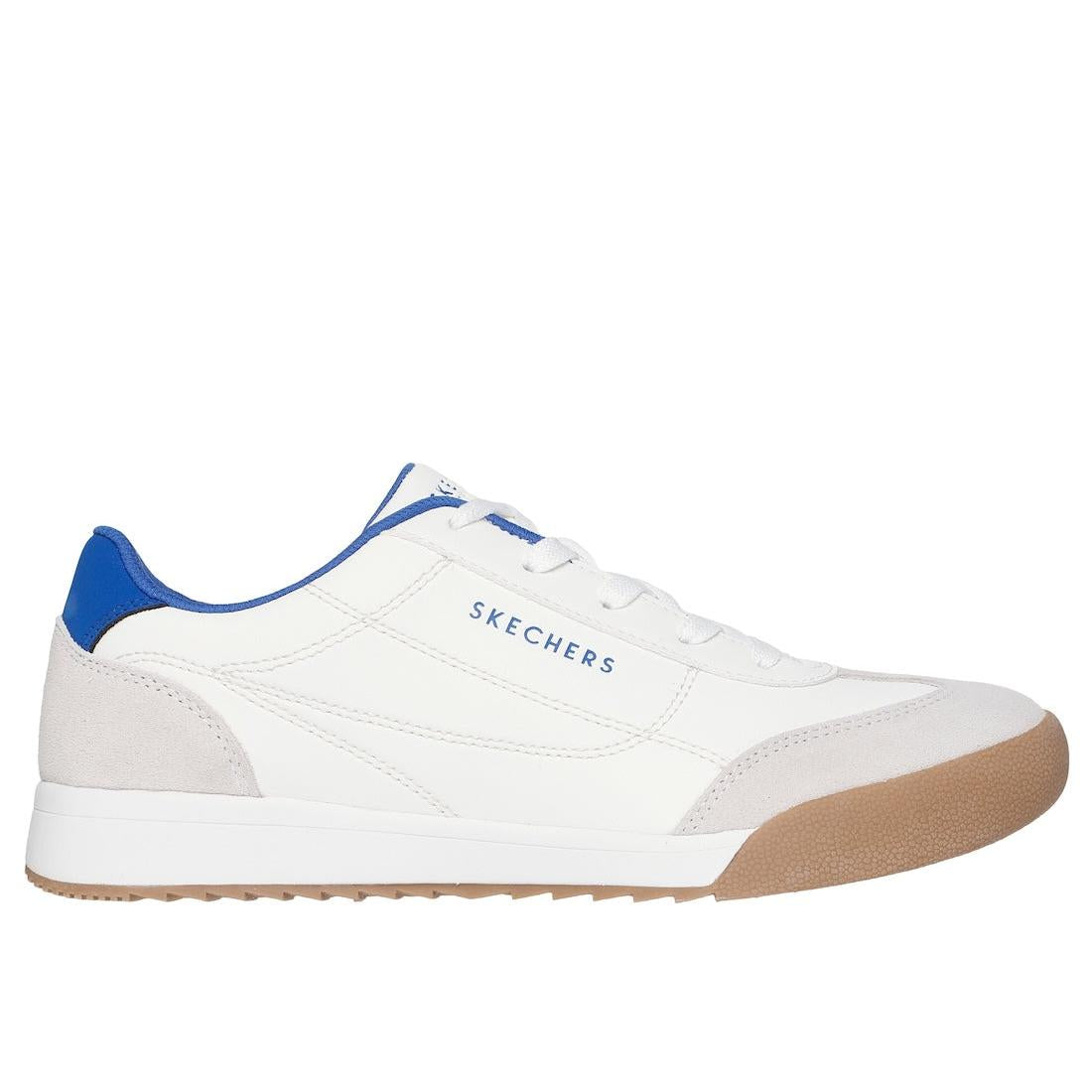 Skechers 183284 Zinger 2.0 men's white leather lace-up trainers with gum sole, casual athletic footwear.