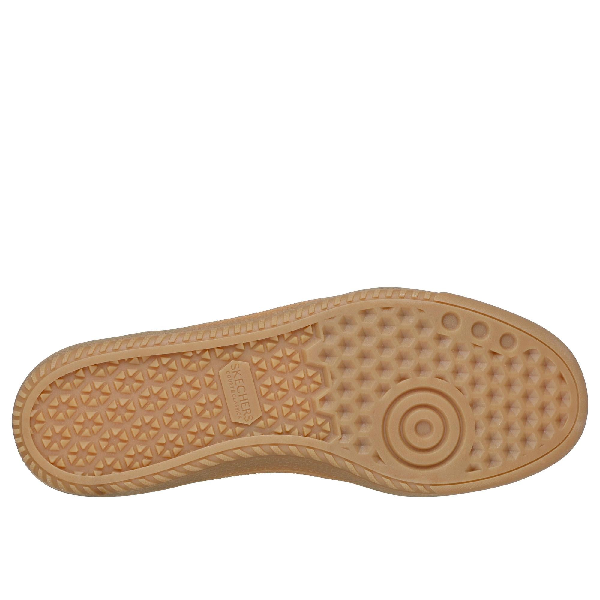 Skechers Ladies Hotshot slip-on trainers in black and brown leather and textile, with textured sole and comfort cushioning.