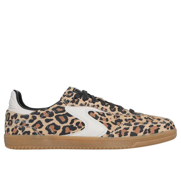 Skechers Hotshot Ladies Leopard Print Suede Lace-Up Trainers, casual sneakers with animal print design and gum sole.