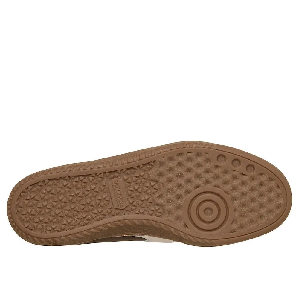 Skechers 185405 Hotshot Living Luxe women's brown and pink lace-up trainers with textured rubber sole.