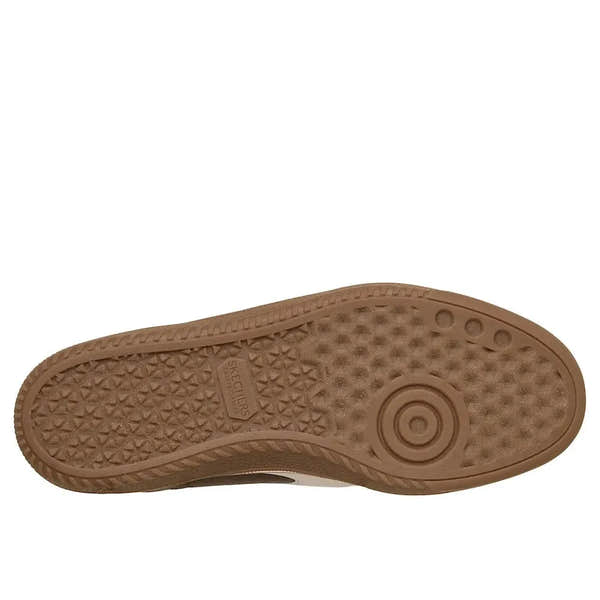 Skechers 185405 Hotshot Living Luxe women's brown and pink lace-up trainers with textured rubber sole.