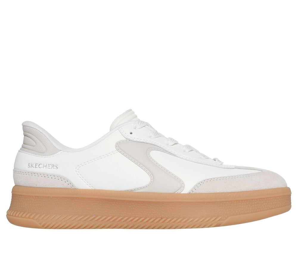 Skechers 185460 Hotshot Hi-Lifted Luxe Ladies Off White Suede Lace Up Trainers